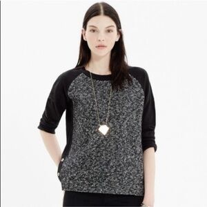Madewell tweed wool panel button detail 3/4 sleeve pullover top. Size S